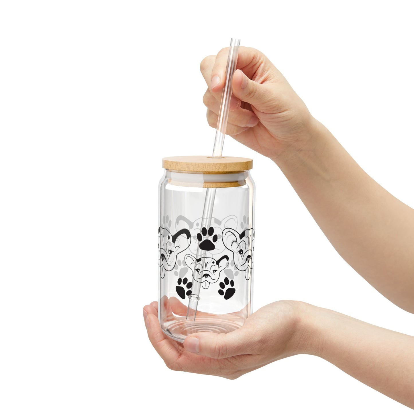 🐾🖤 Black & White Dog Face Sipper Glass – 16oz Pup Lover’s Hydration Buddy 🐶🥤