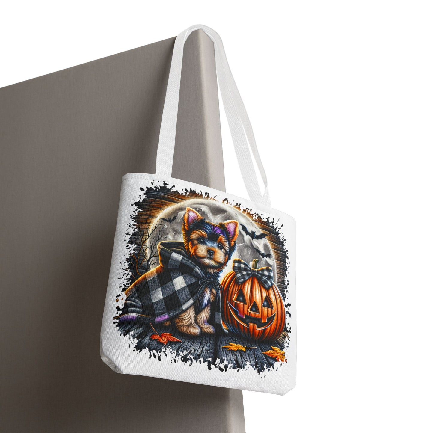 ๐ Yorkie Halloween Tote Bag โ Spooky Cute & Plaid Perfect ๐พ๐ค๐