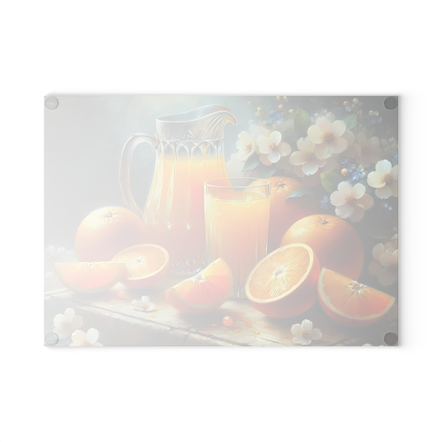 Tabla de cortar de vidrio templado para zumo de naranja recién exprimido: decoración cítrica para la cocina, bandeja para servir naranjas, regalo para el desayuno de verano