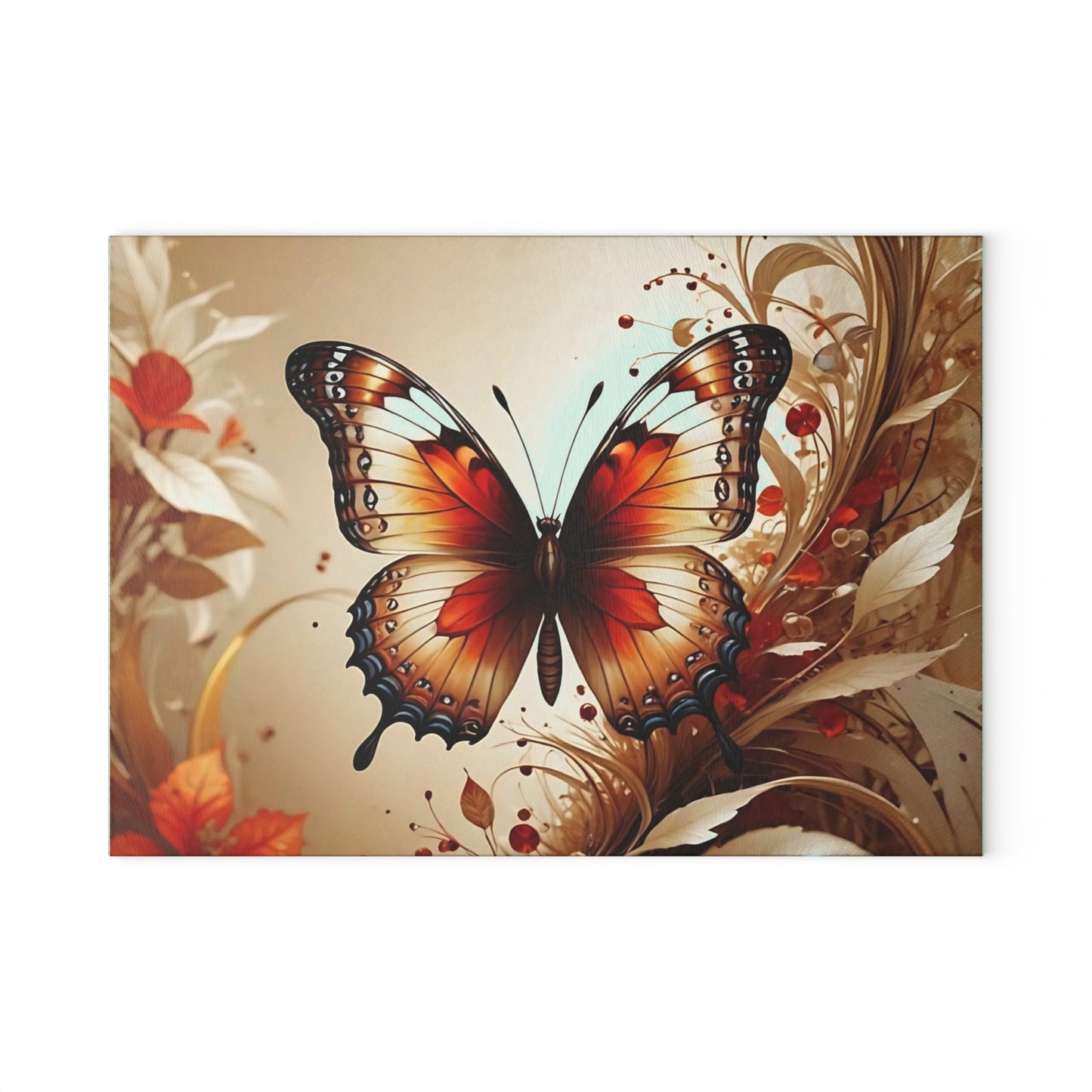 Hermosa tabla de cortar de vidrio con forma de mariposa, decoración de mariposas, tabla de cortar, decoración de cocina, arte de cocina, tabla para servir, regalo de pavo real, regalo de mariposa, tabla de cortar floral