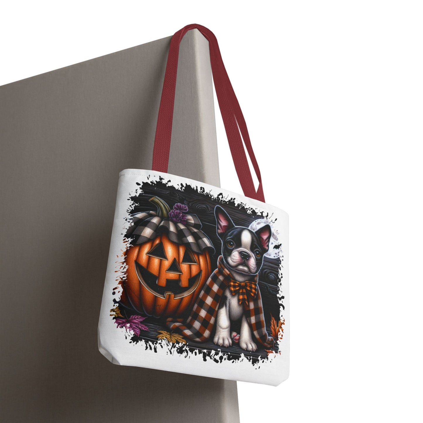 🎃 Boston Terrier Halloween Tote Bag – Spooky Cute with Plaid Style 🐾🖤👜