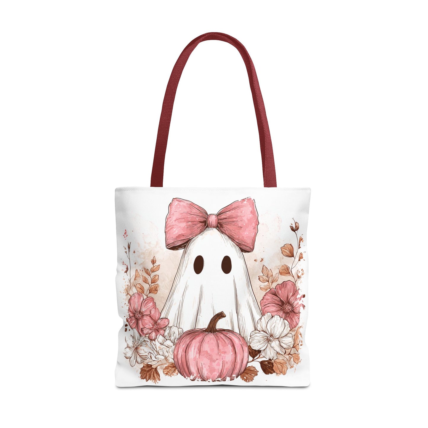 ๐ป Pink Bow Ghost Floral Halloween Tote Bag โ Spooky Cute with Fall Charm ๐๐