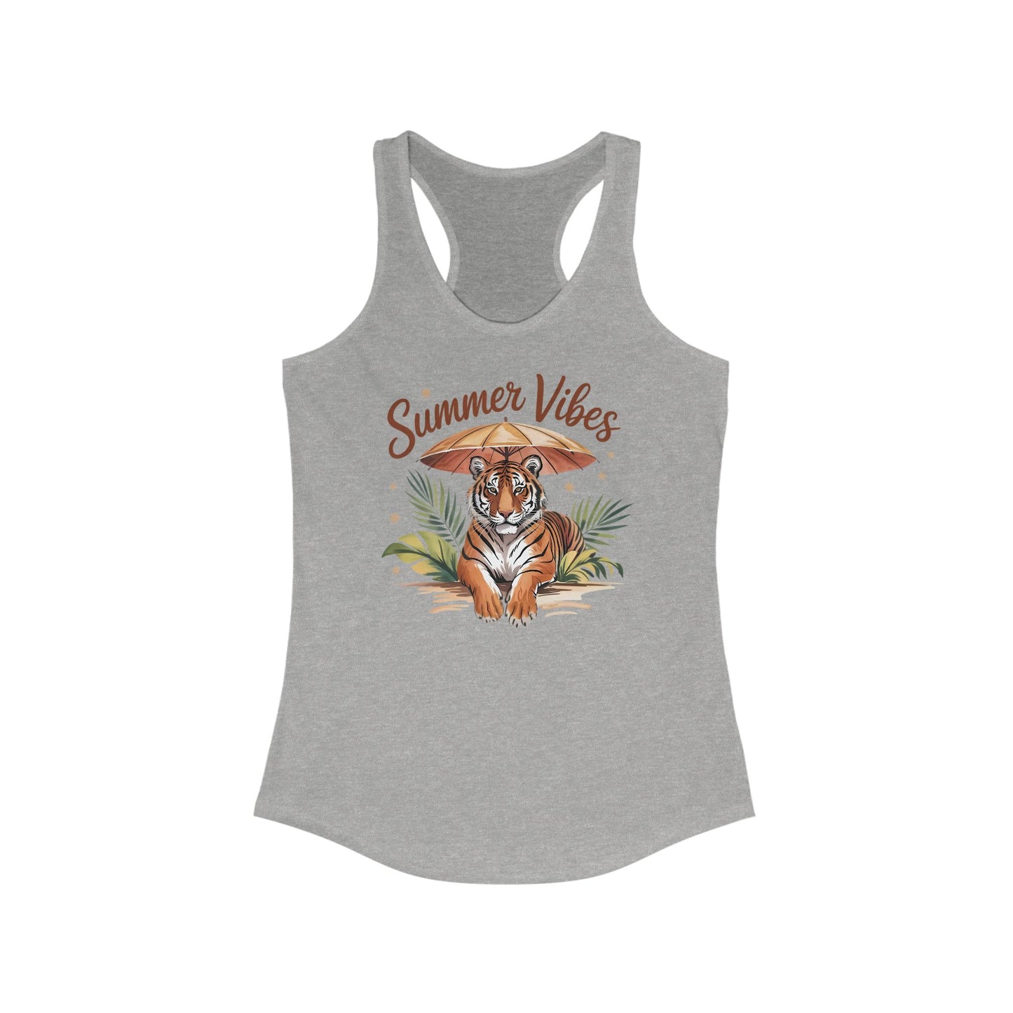 Camiseta de tirantes con espalda nadadora Summer Vibes Tiger – Estampado de palmeras de la selva con paraguas | 5 opciones de color