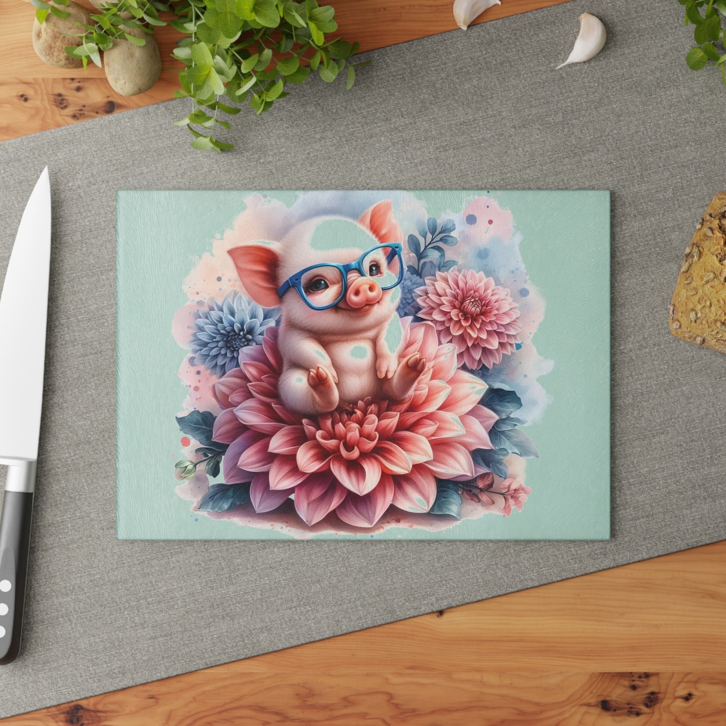 🐷🌸 Adorable Piglet with Glasses Cutting Board – Sweet Farmhouse Charm for Your Kitchen 🌸🐷