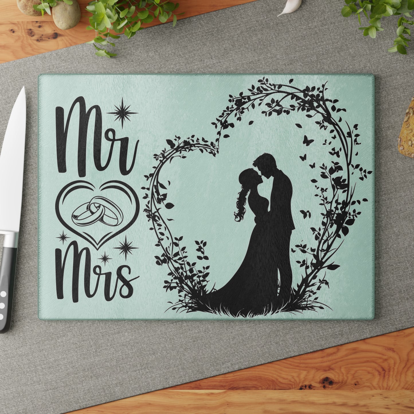 Tabla de cortar Mr & Mrs Mint Romance: Amor encantado en cada detalle