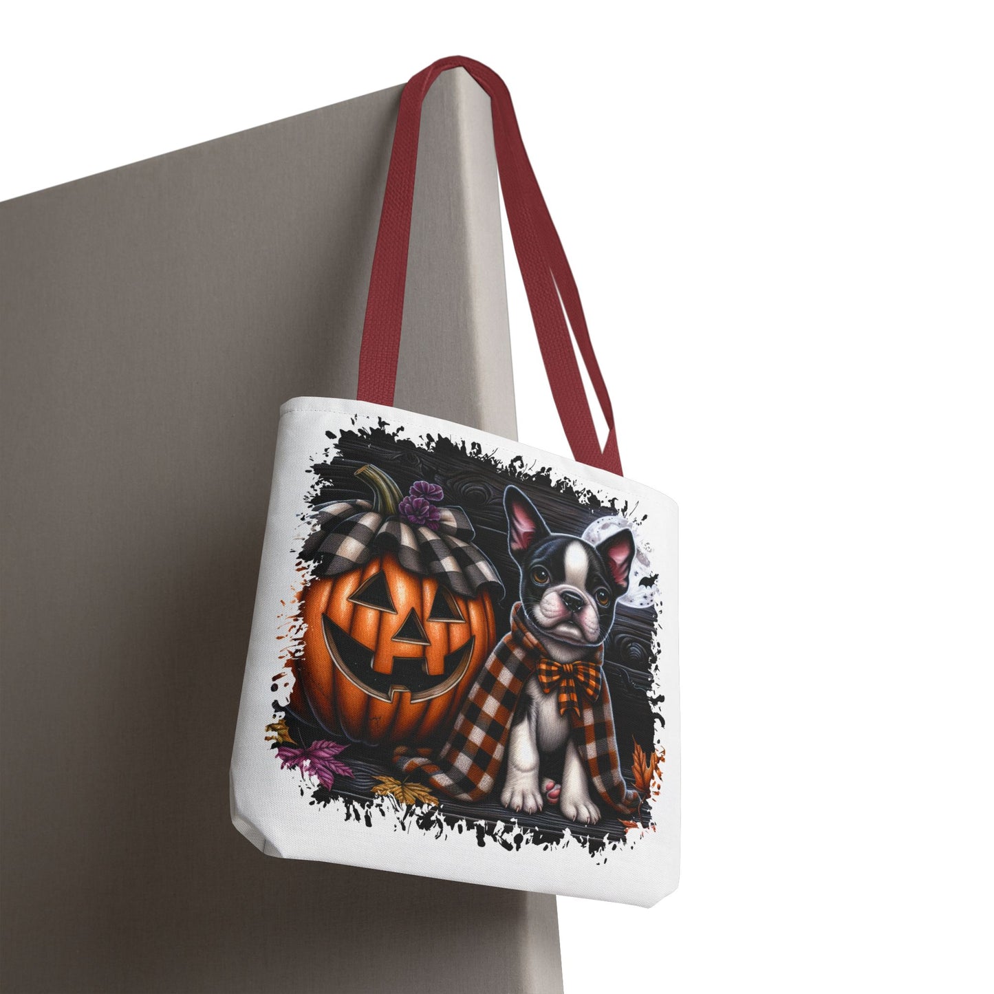 🎃 Boston Terrier Halloween Tote Bag – Spooky Cute with Plaid Style 🐾🖤👜