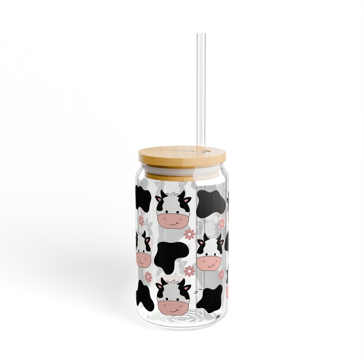 🐮🌸 Cow Print Flower Sipper Glass – Country Cute in Every Sip! 🥤