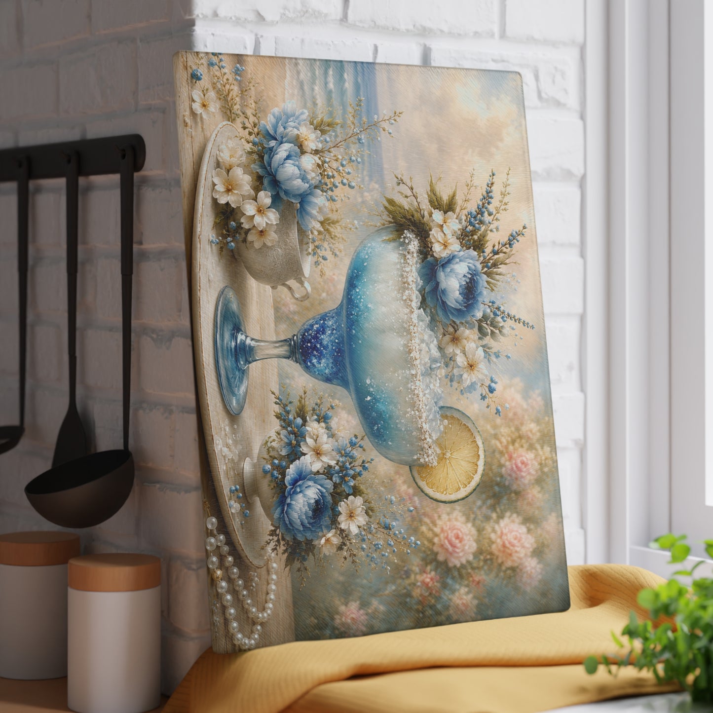 Blue Coastal Margarita Tempered Glass Cutting Board