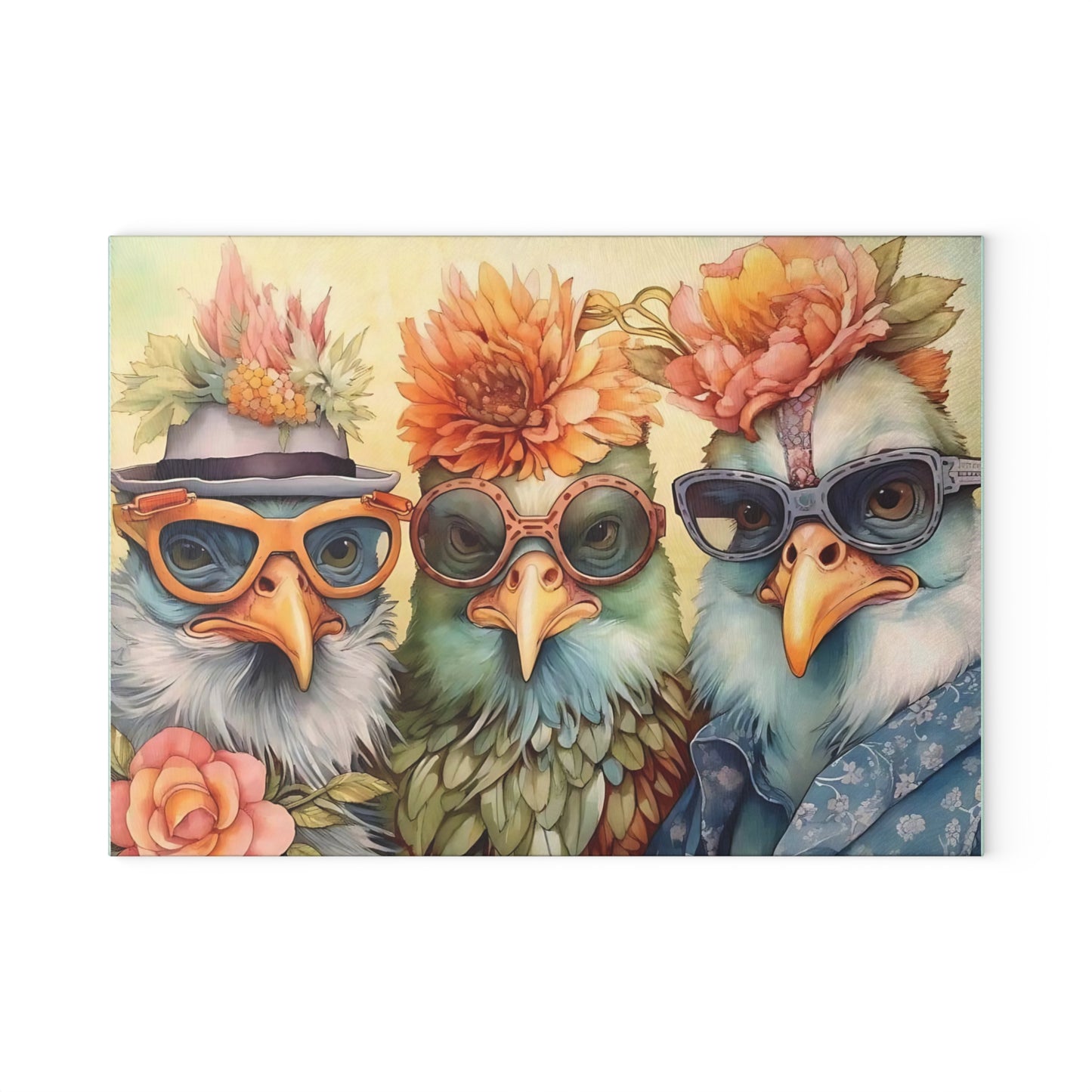🕶️🌸 Feathered Friends Fun – Whimsical Birds Glass Cutting Board with Style and Sass 🐦