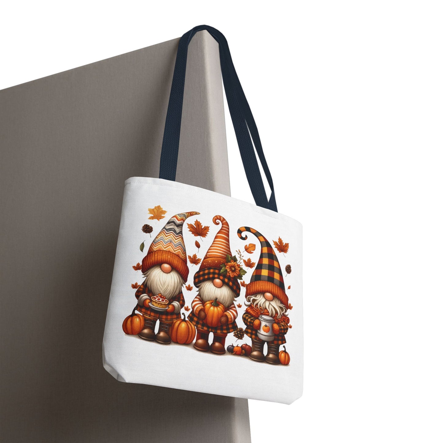 🍁 Autumn Gnome Trio Tote Bag – Cozy Fall Charm with Pumpkin Spice Magic