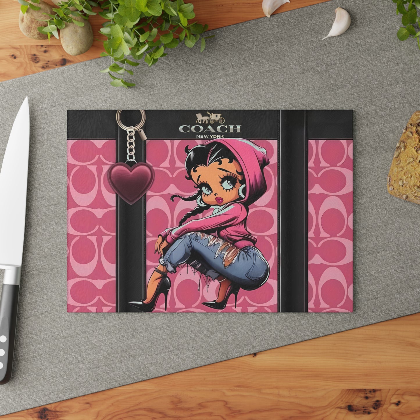 Tabla de cortar rosa retro chic: elegante decoración de cocina de vidrio con estilo urbano