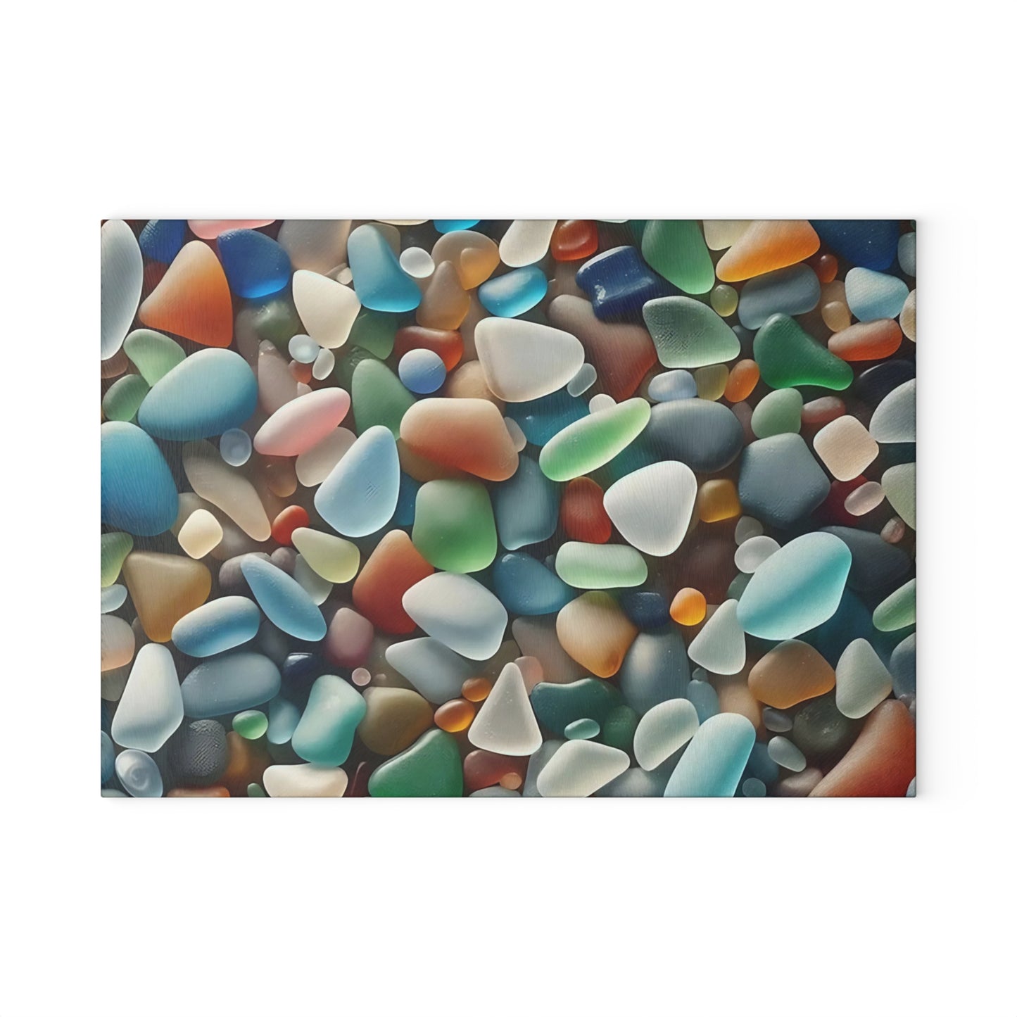 Tabla de cortar de vidrio con pequeñas piedras multicolores: La paleta de la naturaleza en tu cocina