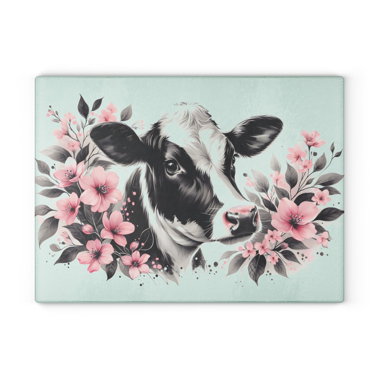 🐄 Blush Bloom Cow Cutting Board – Elegant Simplicity with a Touch of Rustic Romance