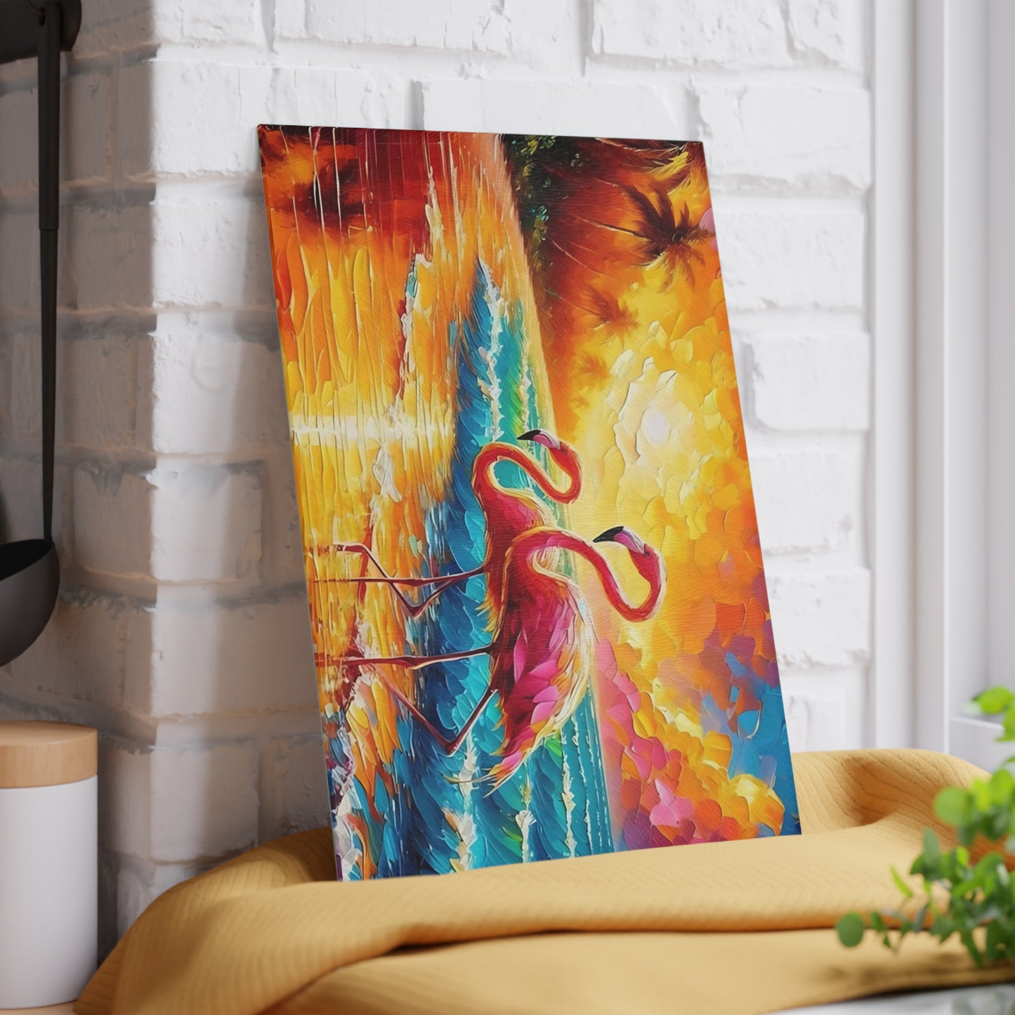 Tabla de cortar - Tabla de cortar de vidrio templado con diseño de flamenco rosa y atardecer en la playa, tabla de charcutería, tabla de cortar, regalo de inauguración de la casa, tabla de cortar personalizada, rústica