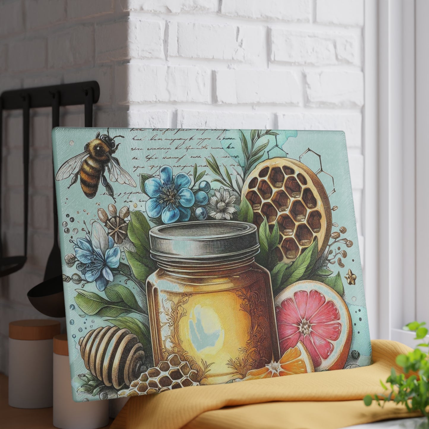 Tabla de cortar con forma de abeja, regalo de cocina, tabla inspirada en la naturaleza, tabla de vidrio templado, regalo para amantes de las abejas, cocina de granja, tabla de cortar rústica