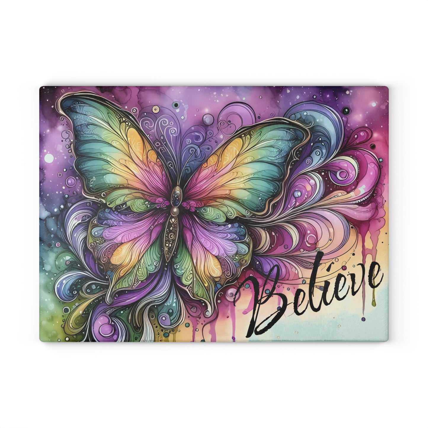 Tabla de cortar de vidrio templado "Believe" Butterfly