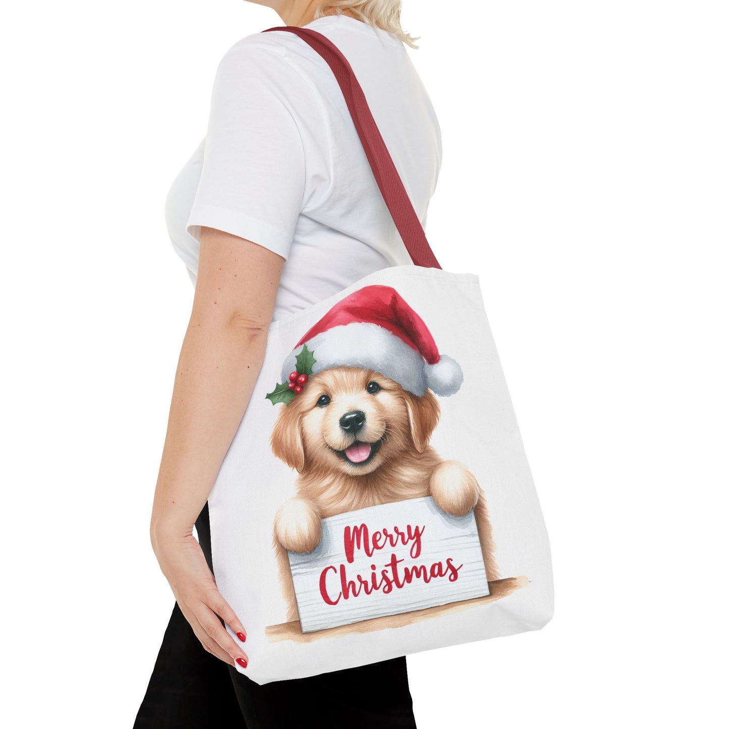 🐾 Golden Retriever “Merry Christmas” Tote Bag – Holiday Cheer in Every Carry 🎄