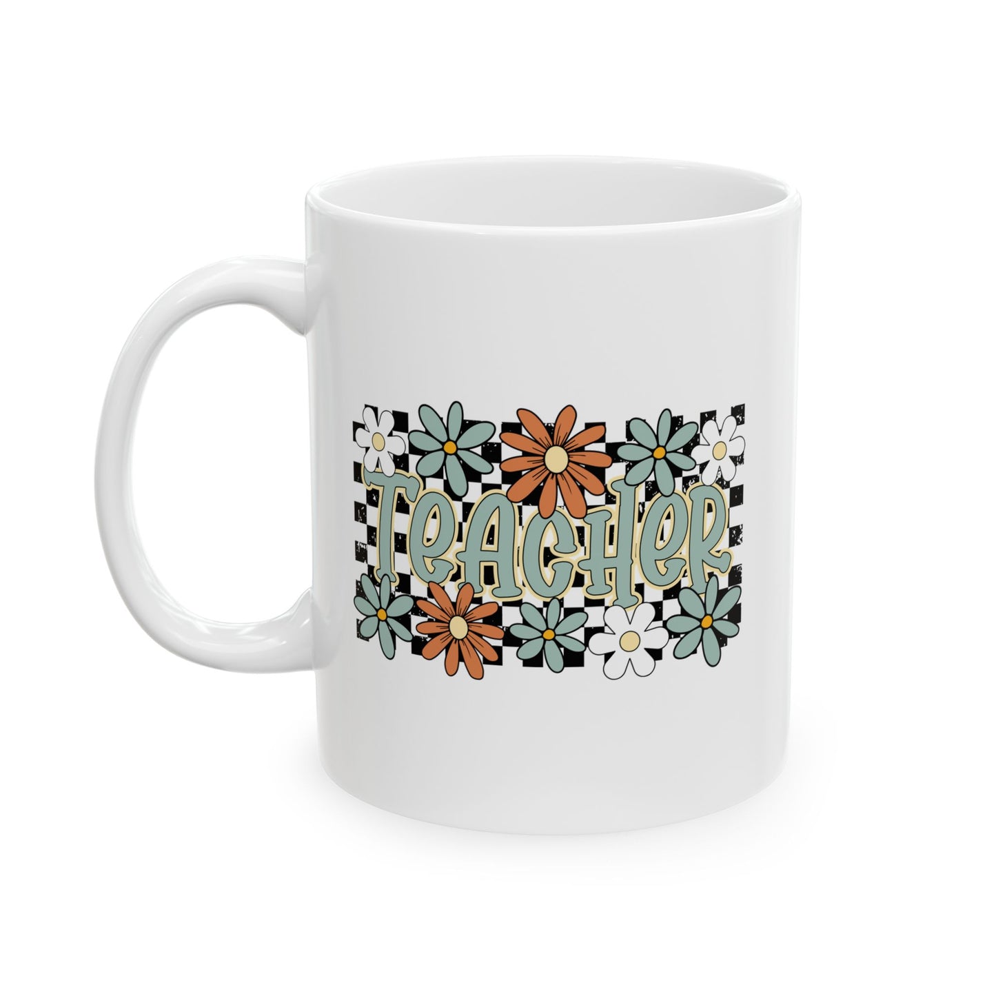 🍎🌼 Retro Teacher Floral Mug – A Groovy Sip for Everyday Educators 🌼🍎