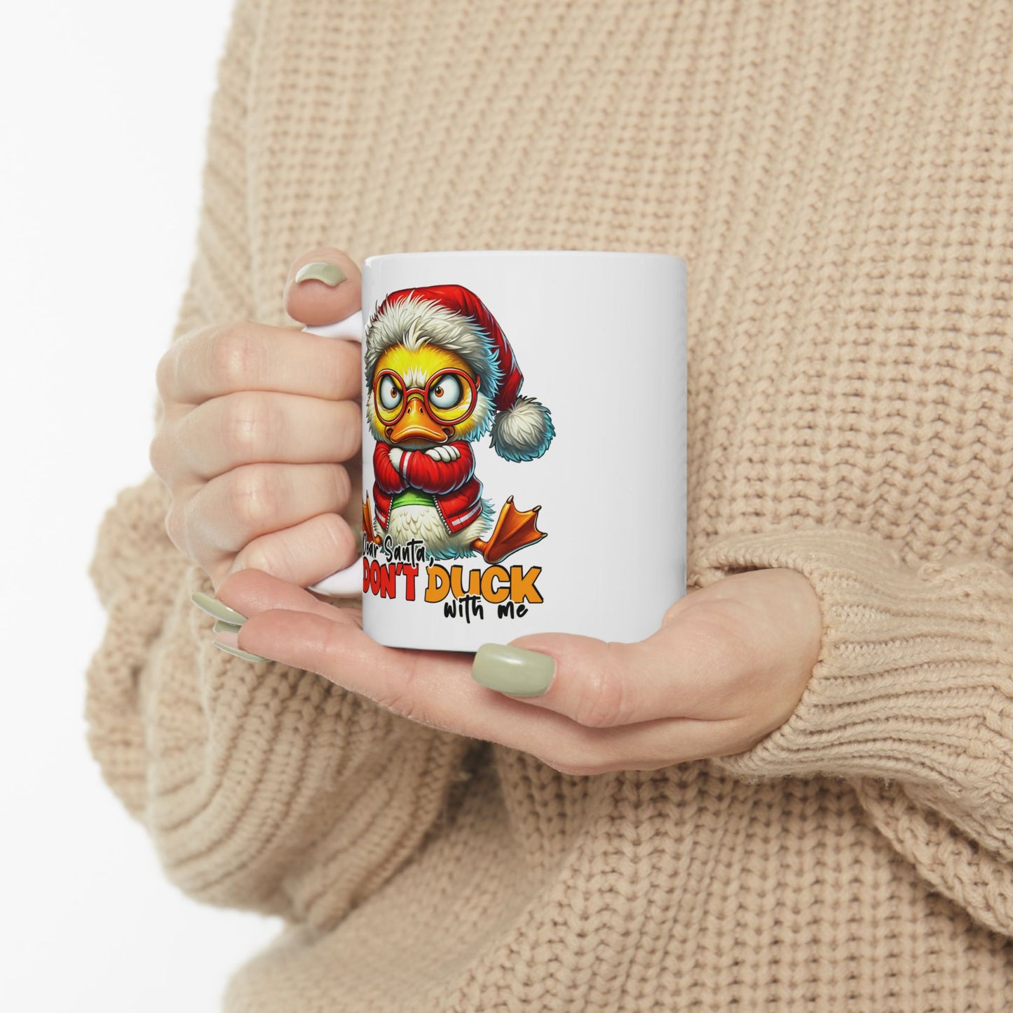 Querido Santa, no te agaches conmigo: divertida taza navideña con forma de pato para los espíritus navideños más atrevidos.