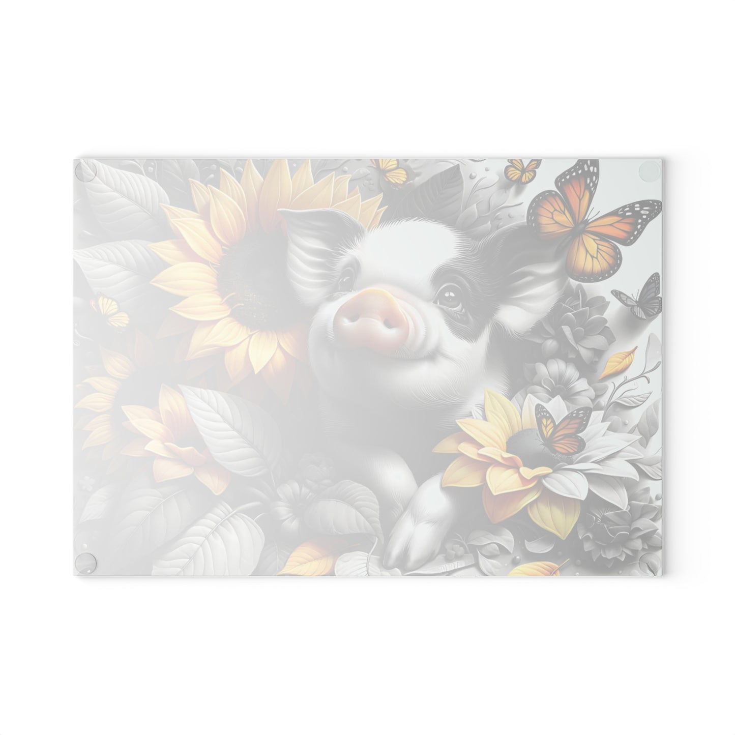 🐷 Sunflower Piglet with Butterflies Cutting Board – Farmhouse Kitchen Décor