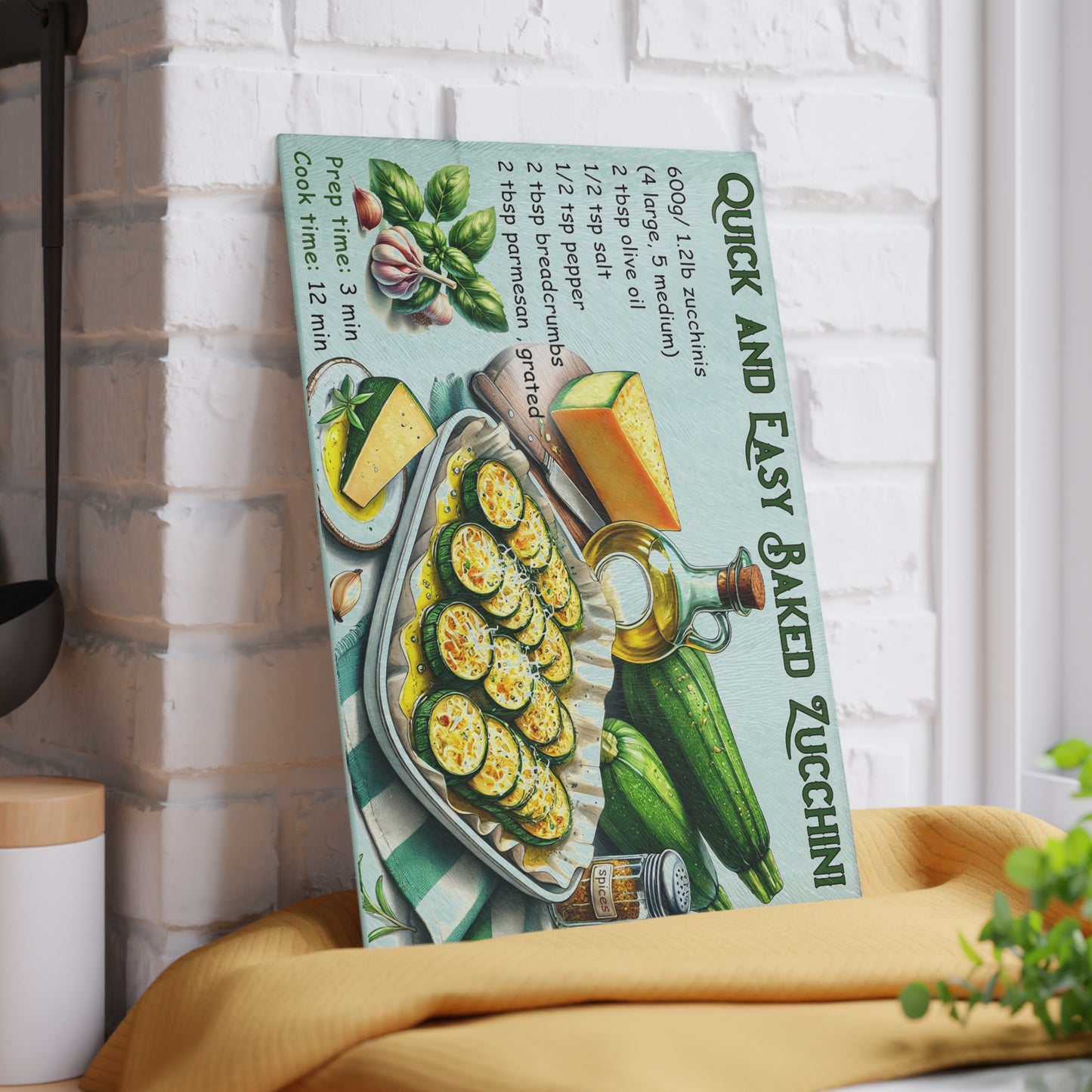 🥒 Quick and Easy Baked Zucchini – Healthy Kitchen Recipe Cutting Board