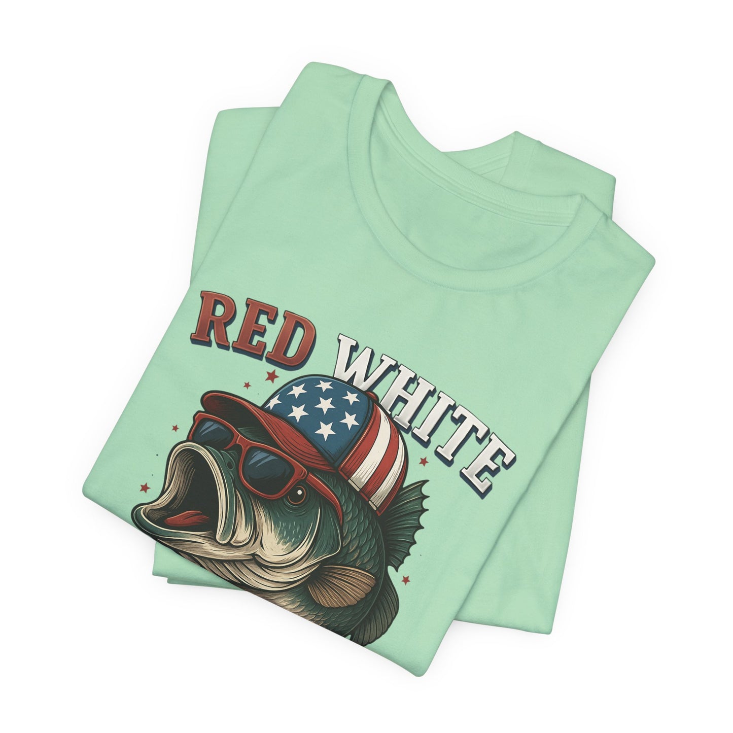 Divertida camiseta patriótica de pescado, con estampado rojo, blanco y negro, unisex, ideal para el 4 de julio, regalo para papá, ideal para barbacoas de verano.