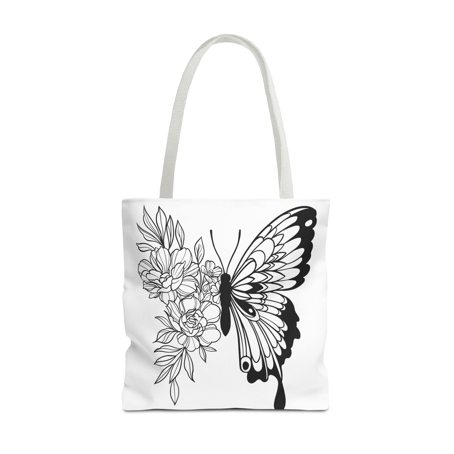 🦋 Black & White Butterfly Floral Tote Bag – Elegant Simplicity in Every Carry 🌸👜
