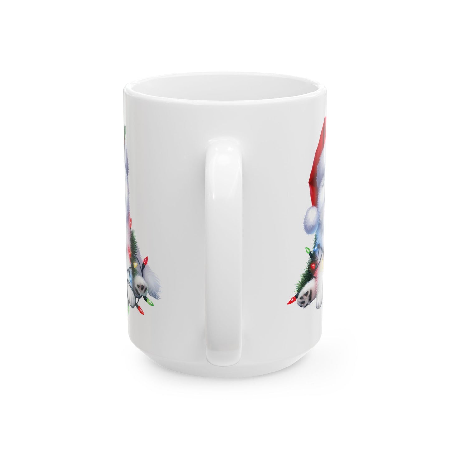 ☃️ American Eskimo Christmas Mug – Fluffy Holiday Cheer in a Santa Hat 🎄