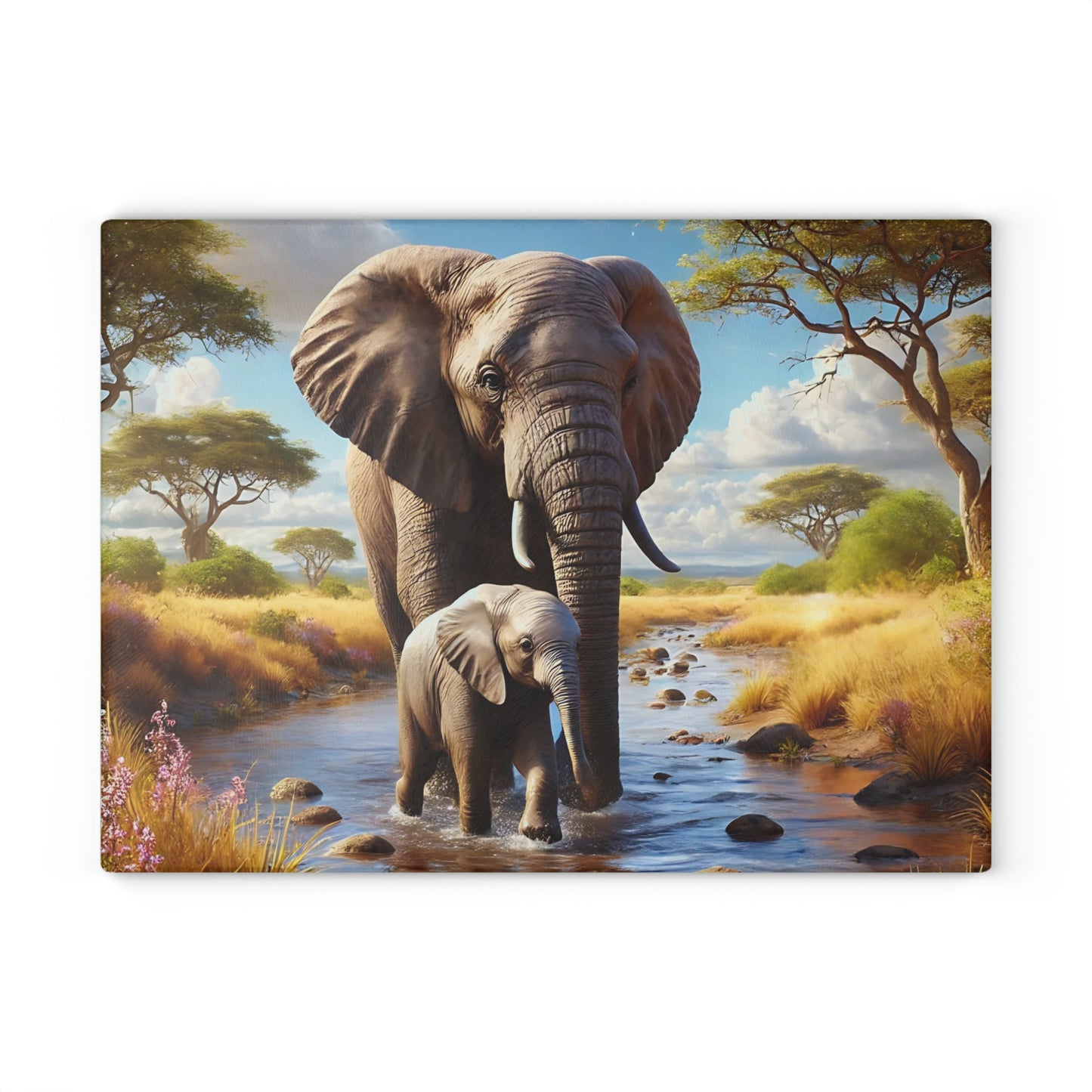 Mama Elephant and baby tempered glass cutting board