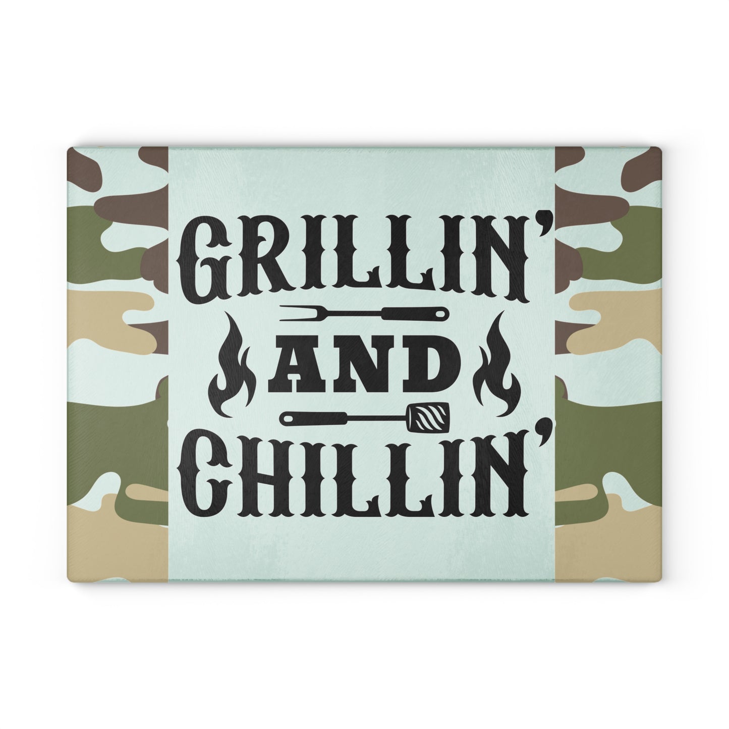 Tabla de cortar de vidrio GRILLIN AND CHILLIN – Estilo camuflaje para preparar barbacoa 🍔