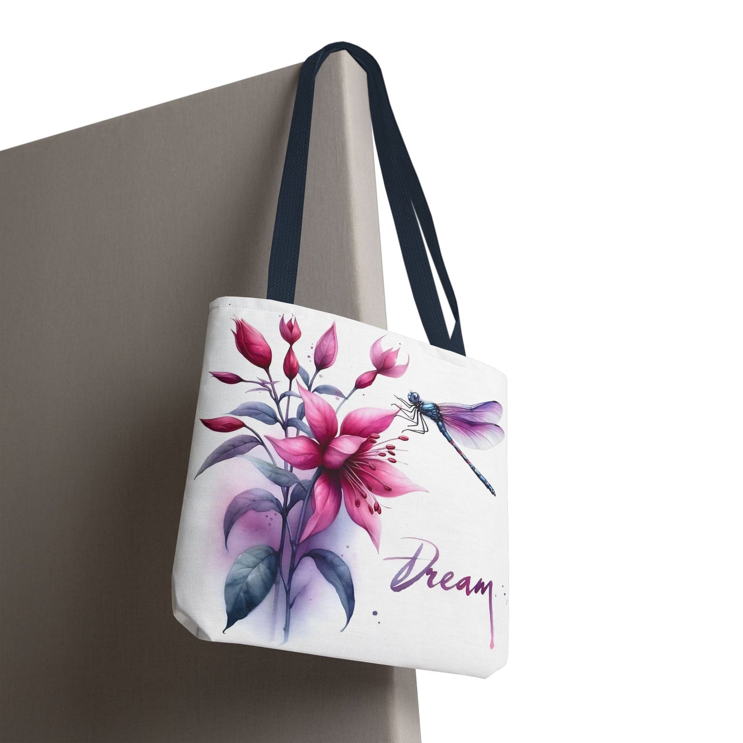🌸 Floral "Dream" Tote Bag with Dragonfly Accent – Inspirational & Stylish Carry-All