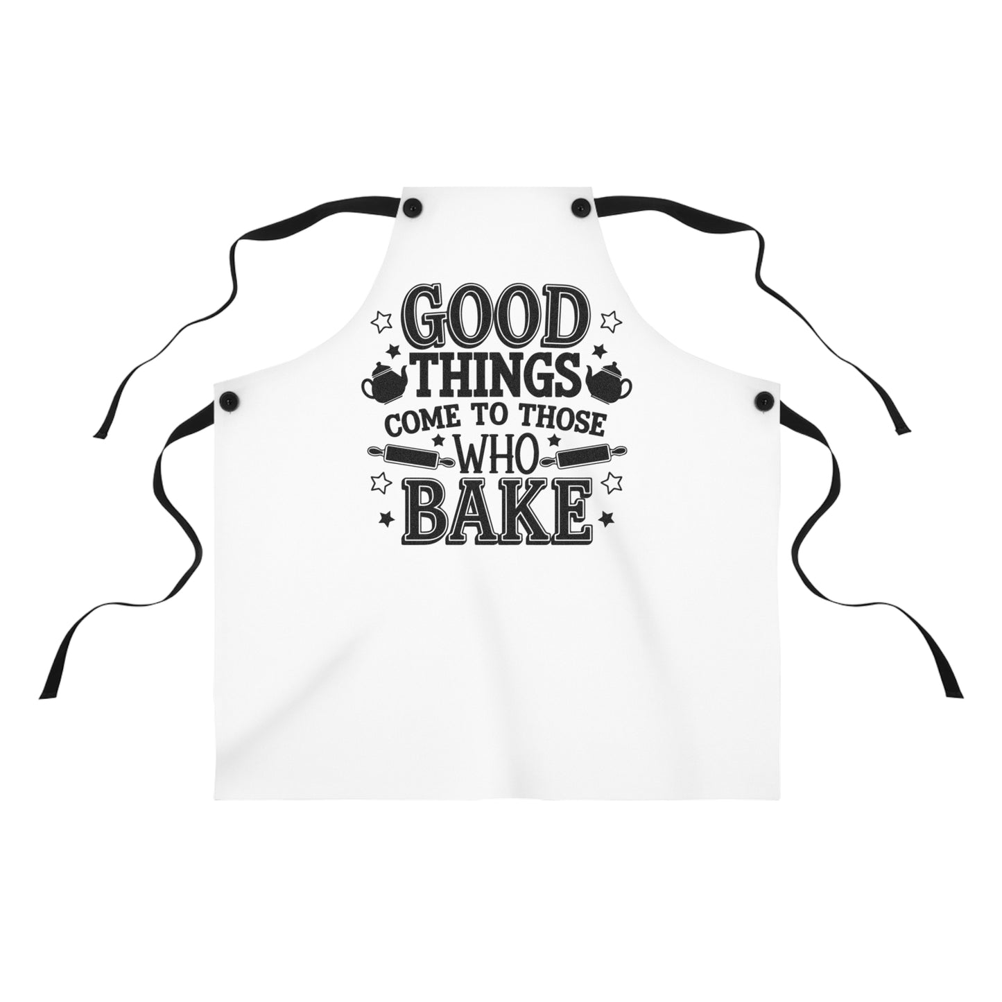 Delantal “A los que hornean les llegan las cosas buenas”: perfecto para los amantes de la repostería y los creativos en la cocina.