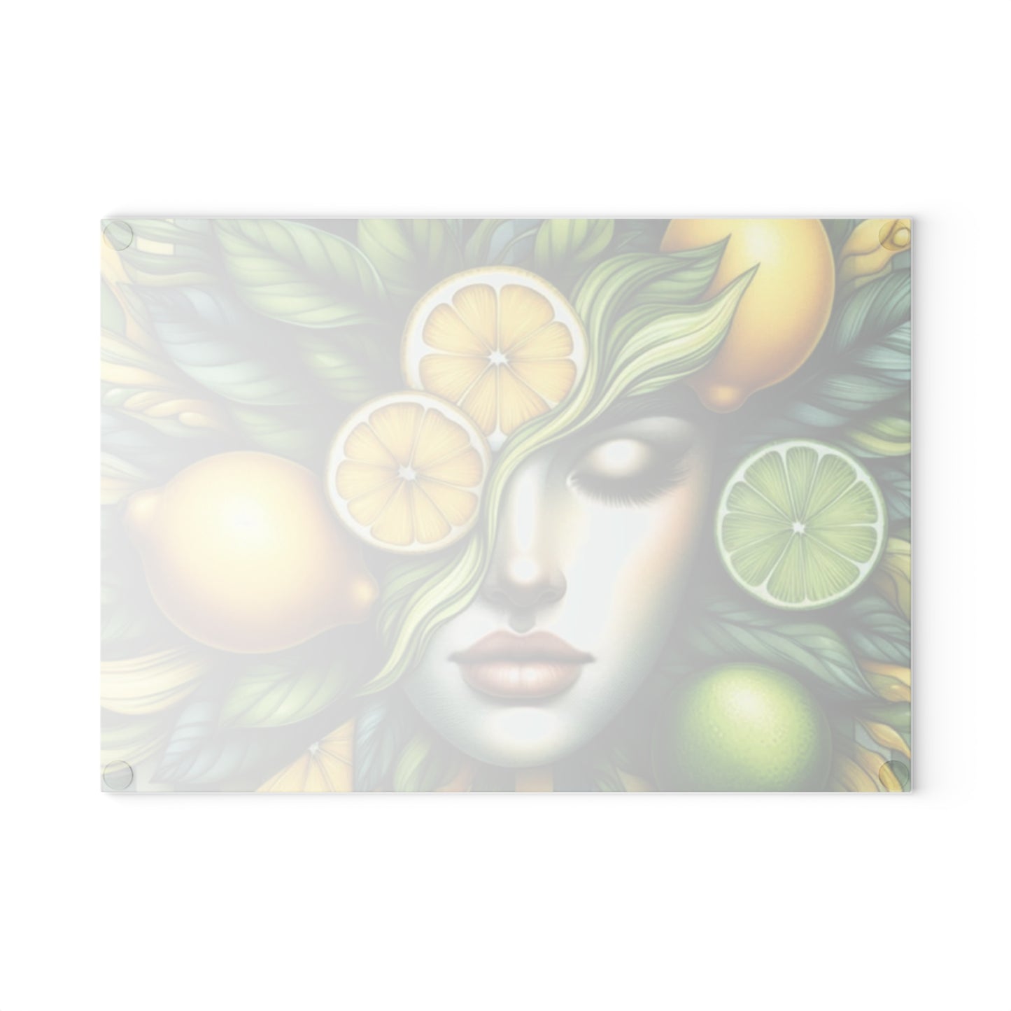 Tabla de cortar de vidrio con diseño de diosa de limón y lima: audaz, hermosa y refrescantemente única