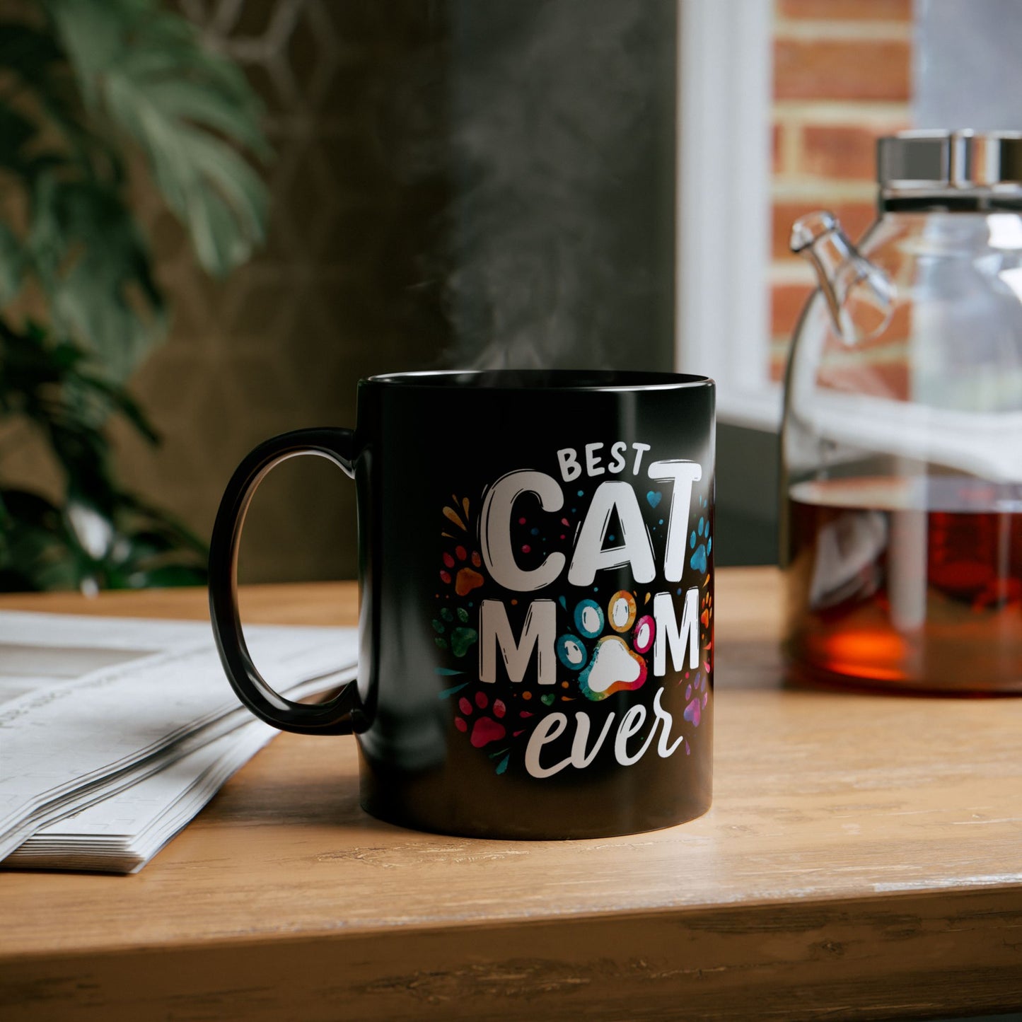 Taza "La mejor mamá gata", regalo divertido para amantes de los gatos, taza de café negro para mamás gatas, taza de agradecimiento para amantes de las mascotas, regalo perfecto para entusiastas de los gatos y amantes de los animales.