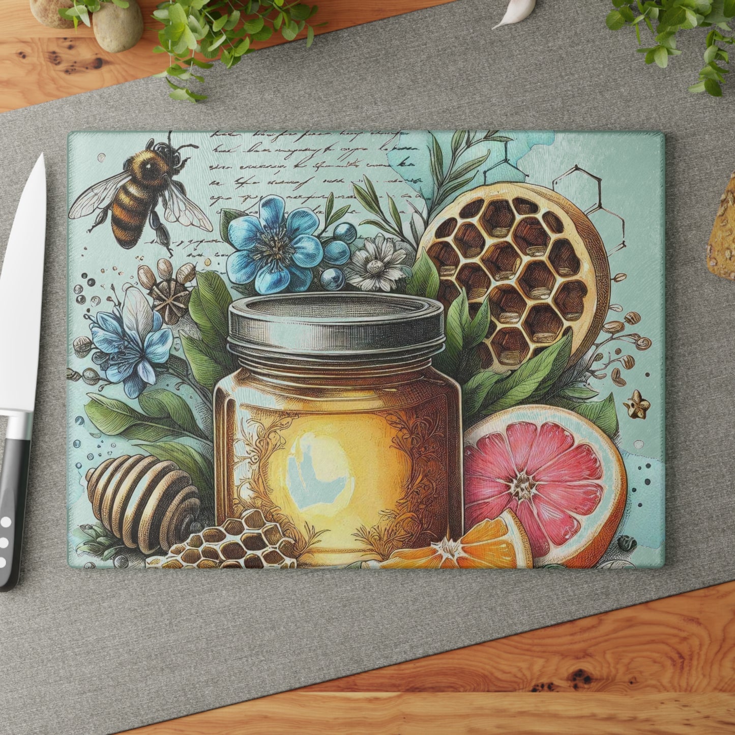Tabla de cortar con forma de abeja, regalo de cocina, tabla inspirada en la naturaleza, tabla de vidrio templado, regalo para amantes de las abejas, cocina de granja, tabla de cortar rústica