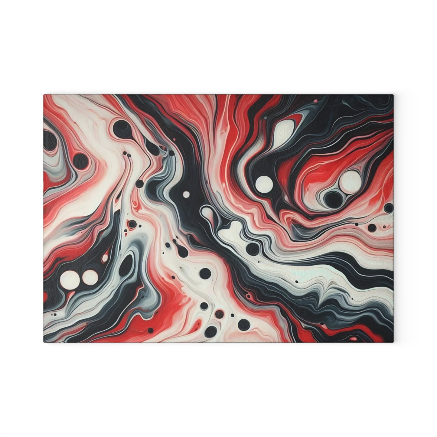 Tabla de cortar de vidrio con diseño de mármol rojo, negro y blanco: decoración de cocina moderna inspirada en el mármol, un regalo elegante y funcional.