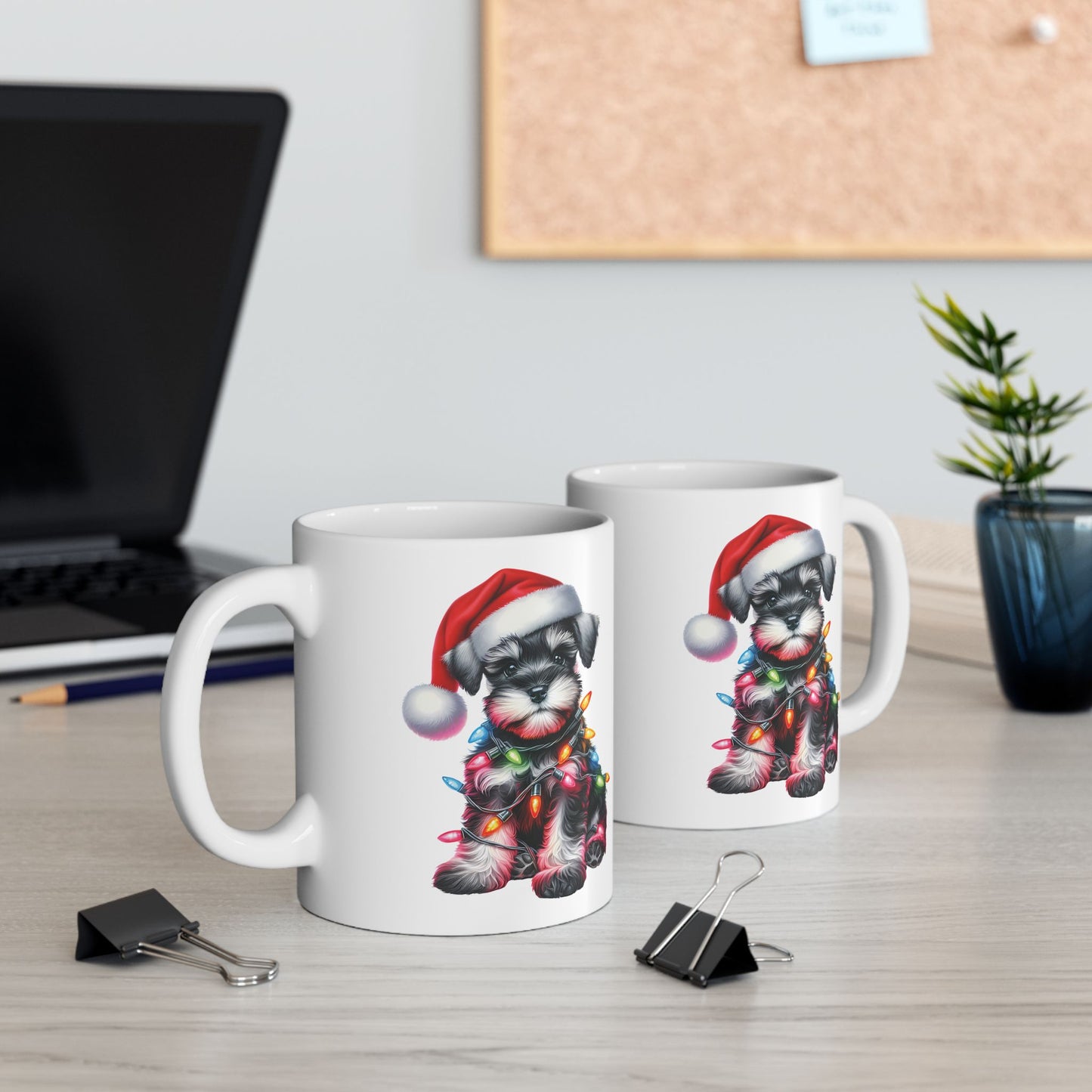 🎄 Miniature Schnauzer Christmas Mug – Holiday Cheer with a Pup in Lights 🐾