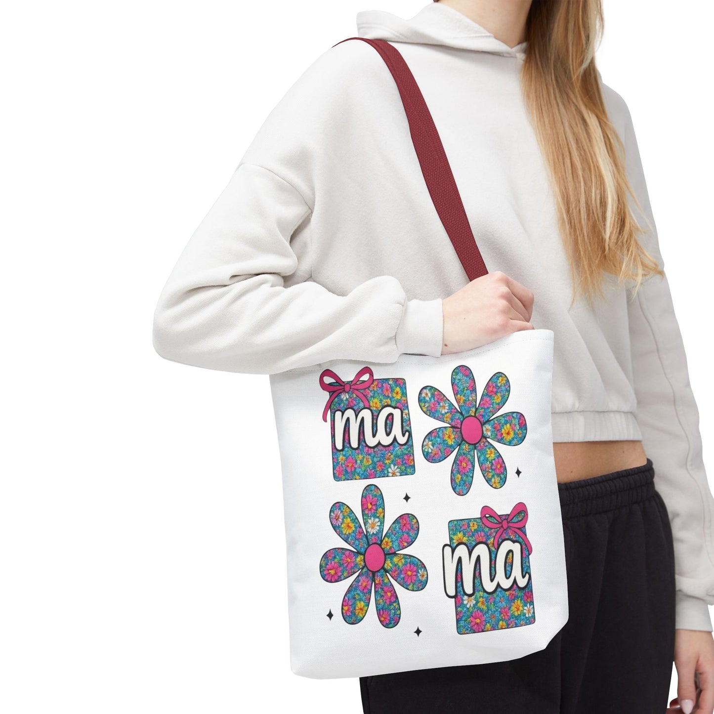 Bolso Tote Floral "ma": Un Accesorio Divertido y Brillante para Mamá