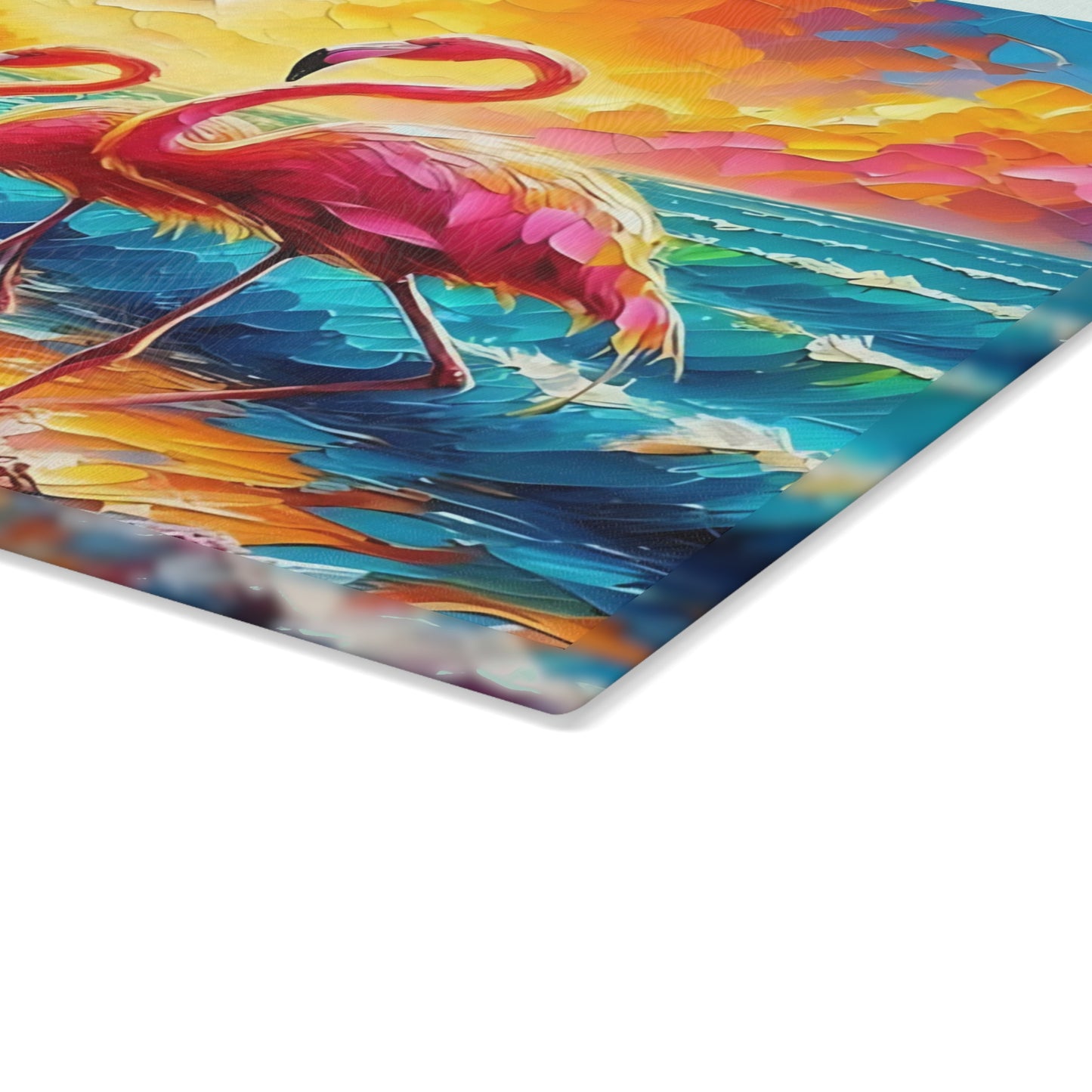 Tabla de cortar - Tabla de cortar de vidrio templado con diseño de flamenco rosa y atardecer en la playa, tabla de charcutería, tabla de cortar, regalo de inauguración de la casa, tabla de cortar personalizada, rústica