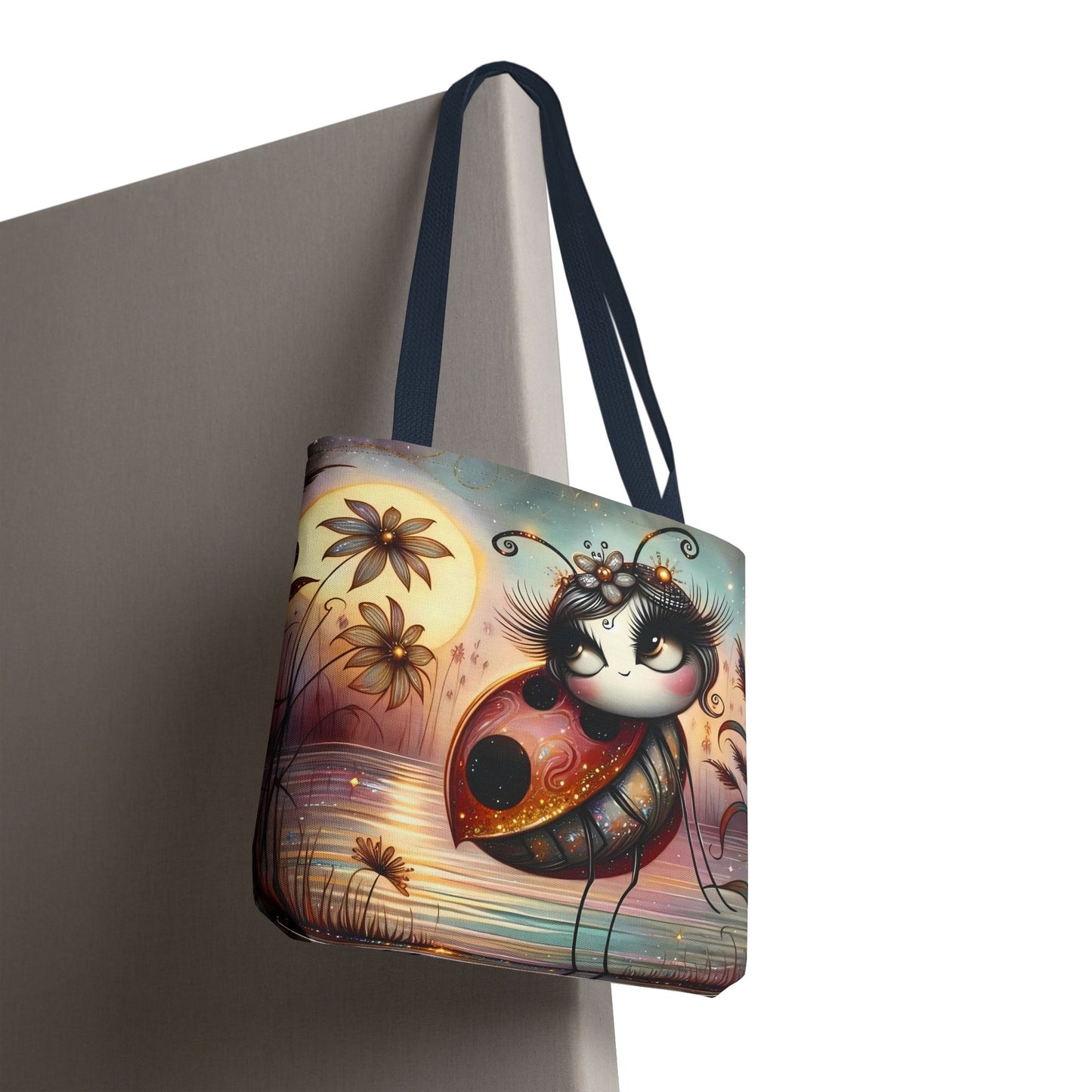 🐞 Ladybug on a Flower by the Lake – Nature-Inspired Tote Bag
