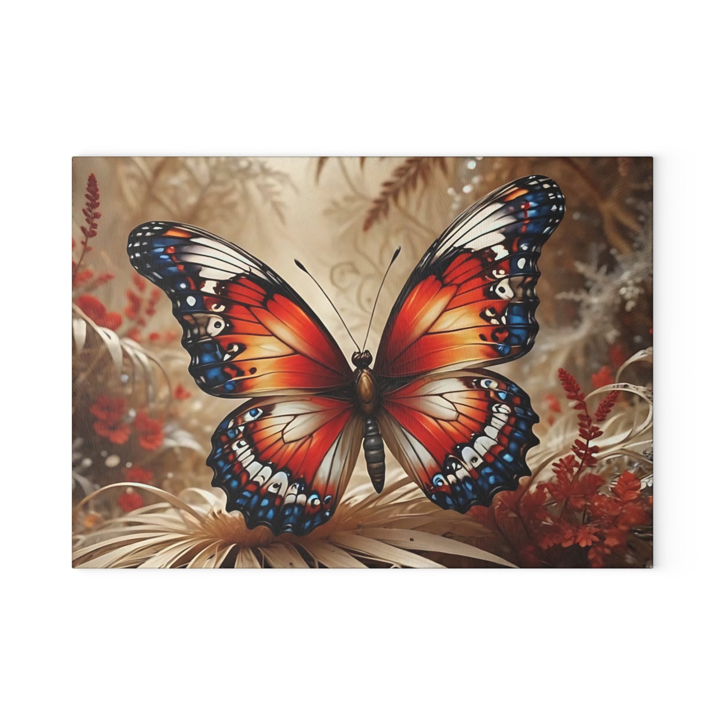 Hermosa tabla de cortar de vidrio con forma de mariposa, decoración de mariposas, tabla de cortar, decoración de cocina, arte de cocina, tabla para servir, regalo de pavo real, regalo de mariposa, tabla de cortar floral