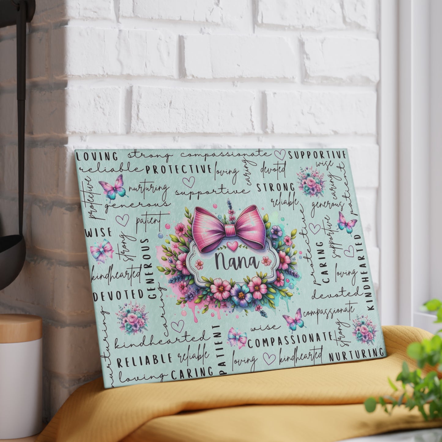 🎀🌸 Nana Bow Cutting Board – Inspirational Floral Beauty for Your Kitchen 🦋💖