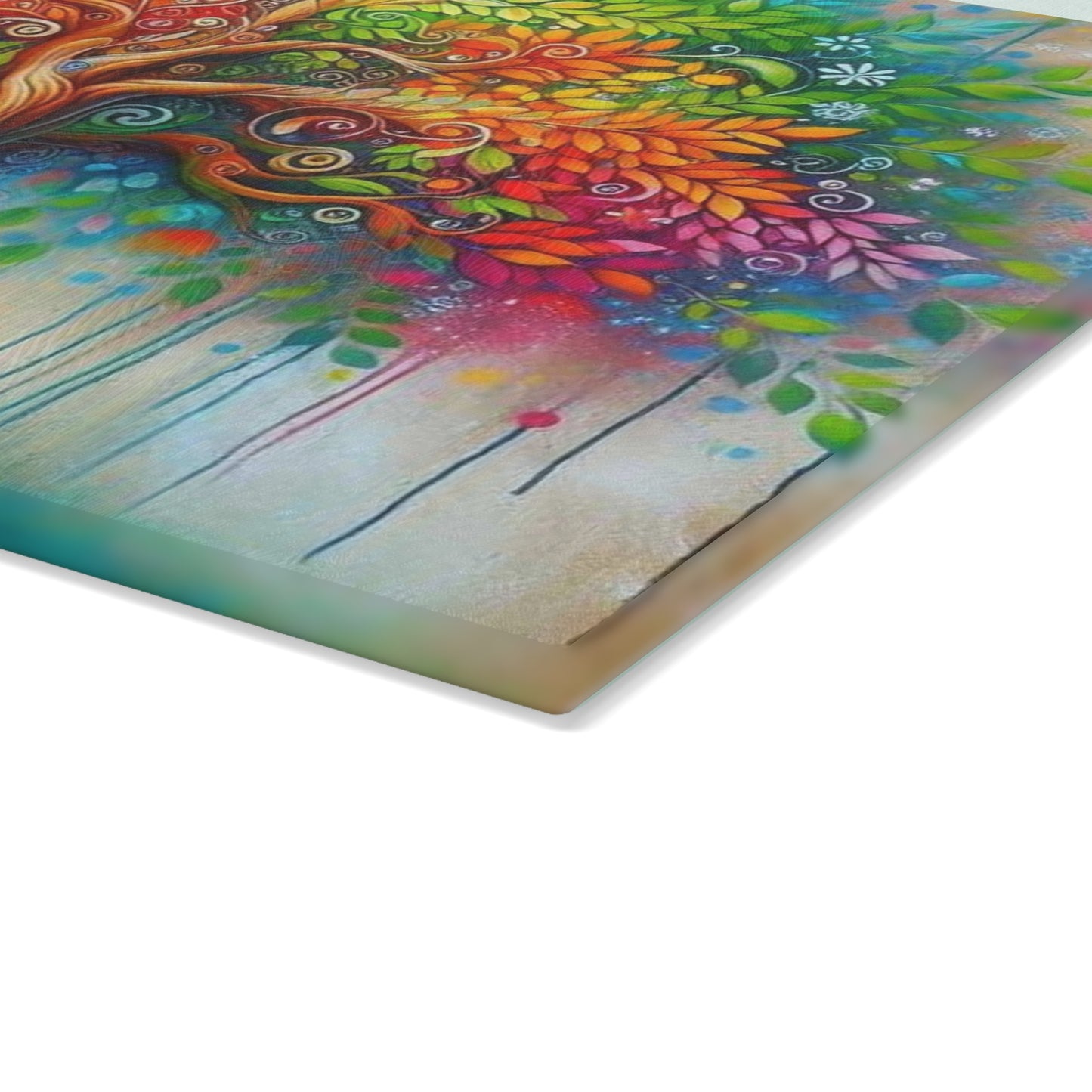 Colorful Tree of Life Tempered Glass Cutting Board