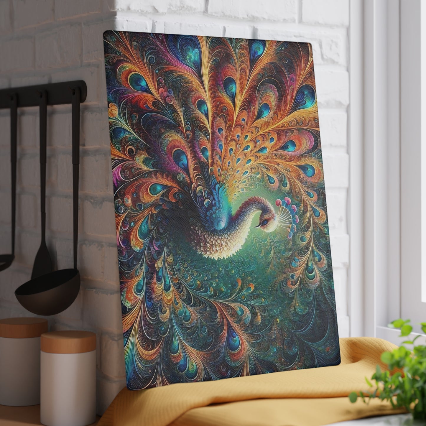 Peacock cutting Board, Tempered Glass Cutting Board, Charcuterie Board, Chopping Board, Housewarming Gift Custom, cutting board