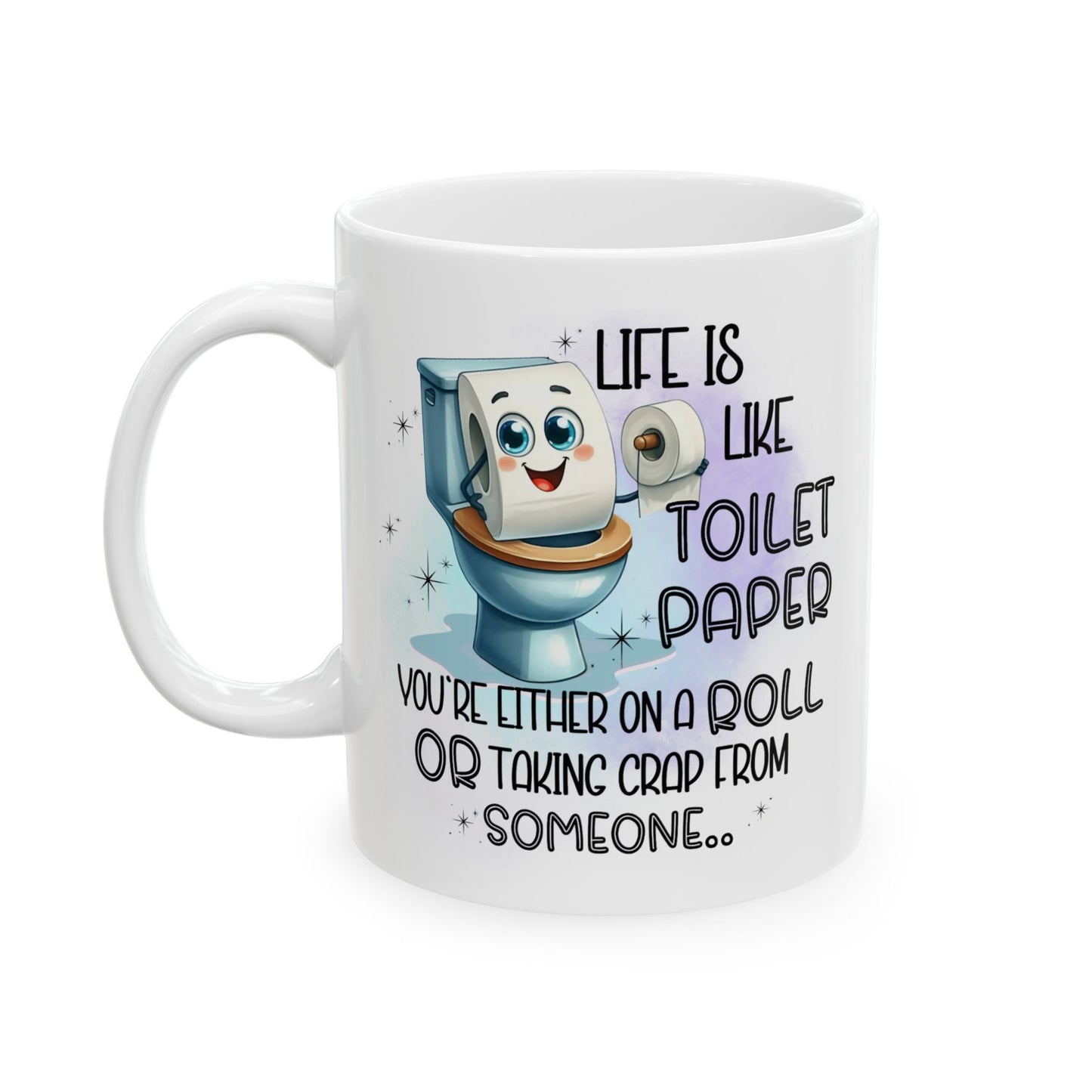 Taza de café "La vida es como el papel higiénico": humor de baño divertidísimo en cada sorbo