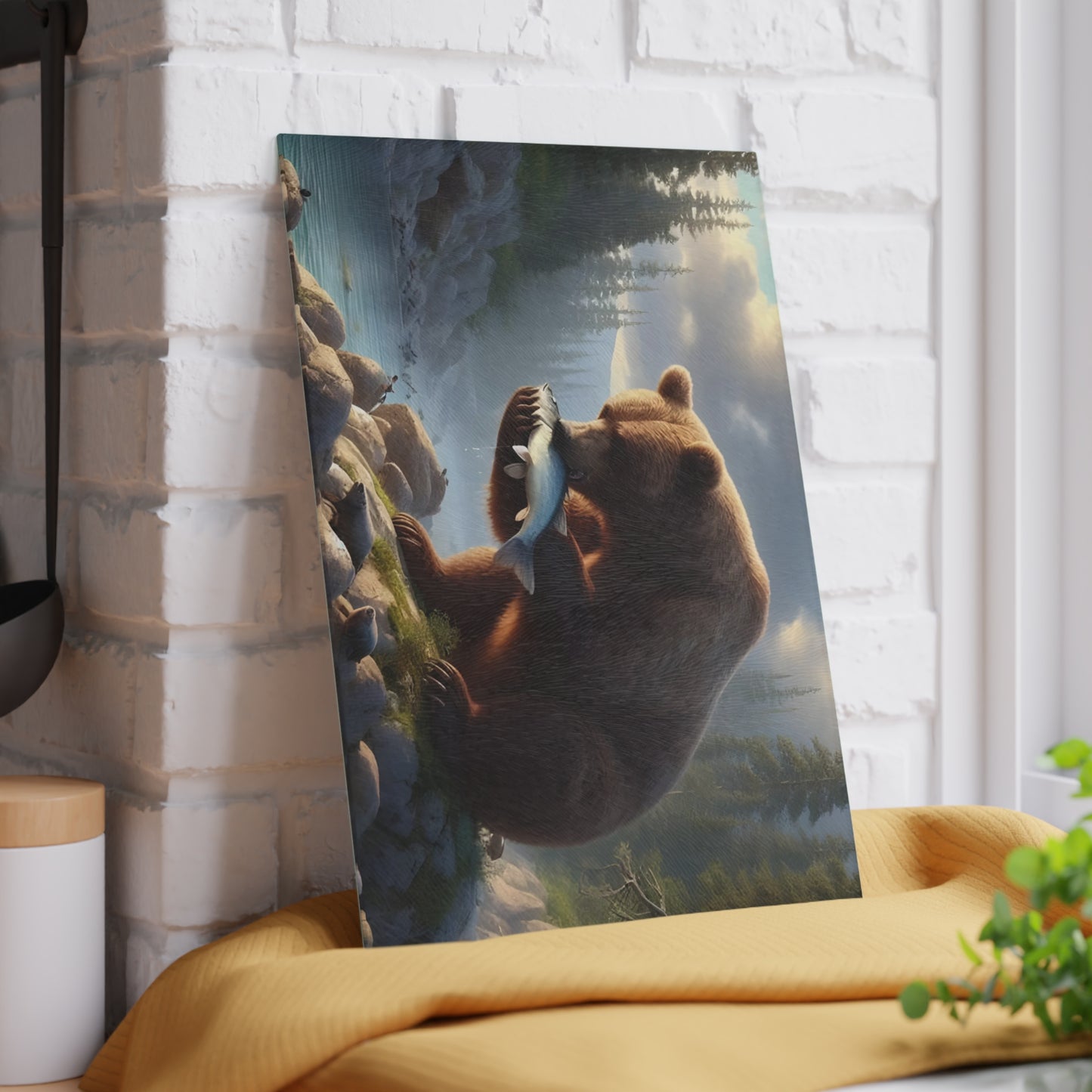 🐻🌲 Bear & Salmon River Cutting Board – Nature’s Wild Elegance for Your Kitchen 🌲🐻