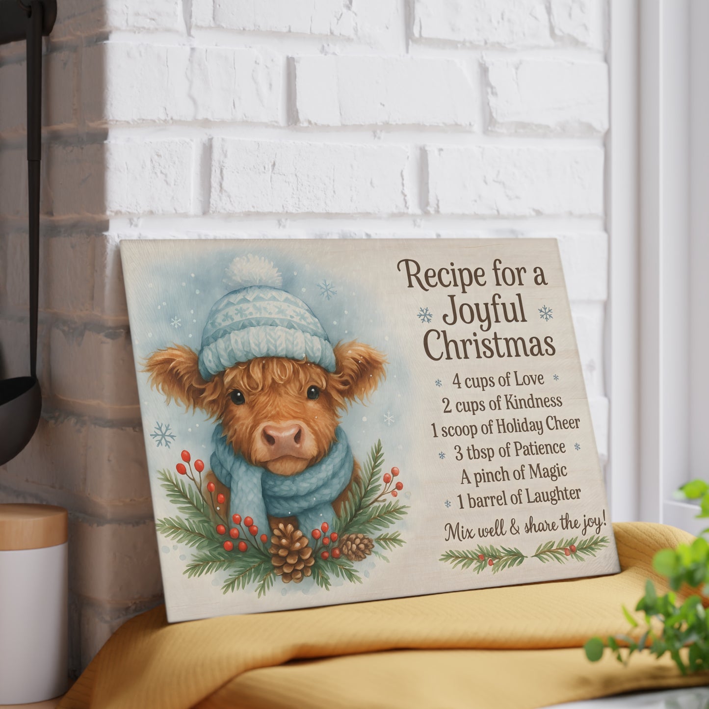 ❄️🎄 Blue Winter Highland Cow Recipe for a Joyful Christmas Cutting Board – Cozy Holiday Kitchen Décor 🎁✨
