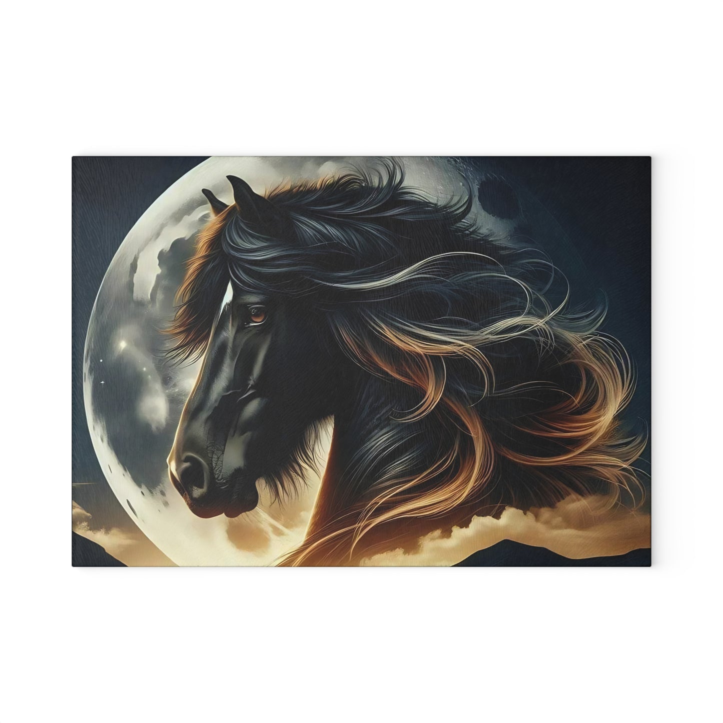 🖤 Majestic Horse Moonlight Cutting Board – Striking Black Stallion Kitchen Art