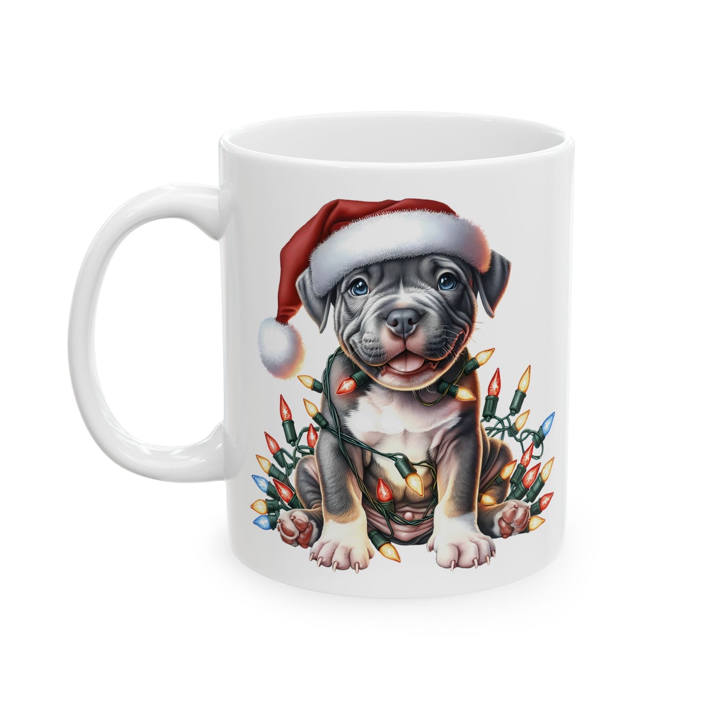 🎄 Pitbull Christmas Lights Mug – Holiday Cheer for Dog Lovers 🐾