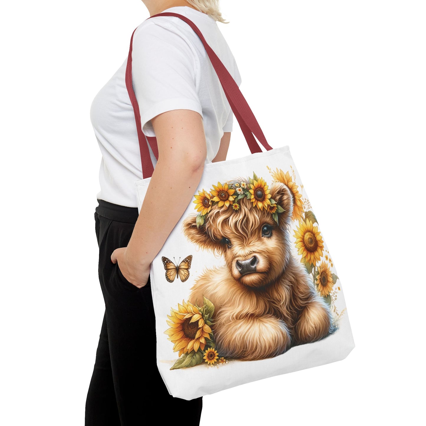 🌻 Sunflower Crown Highland Calf Tote Bag – Country Charm & Butterfly Bliss 🐮👜